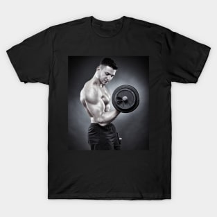 Athletic man working out with heavy dumbbells T-Shirt